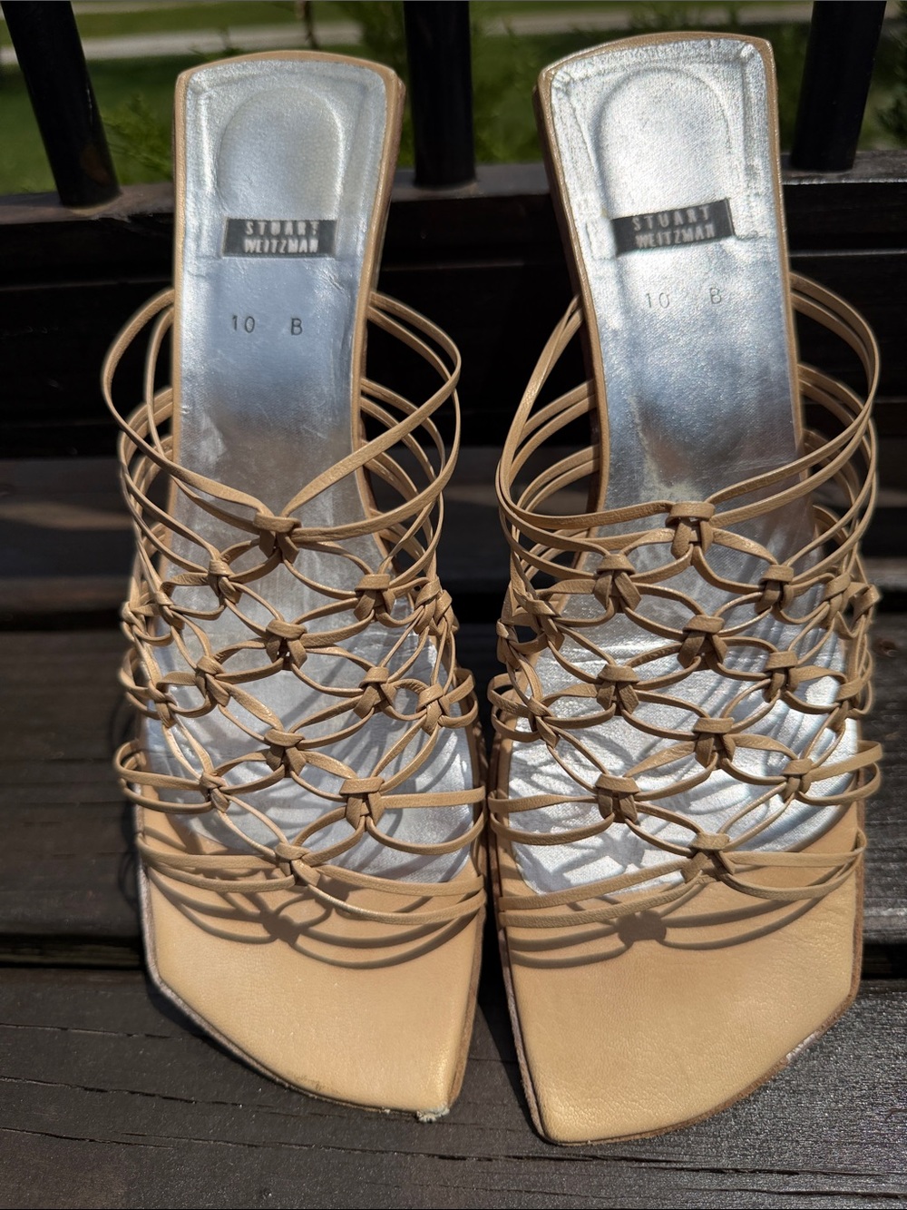 Stuart Weitzman Women's Beige Strappy Slide Sandals